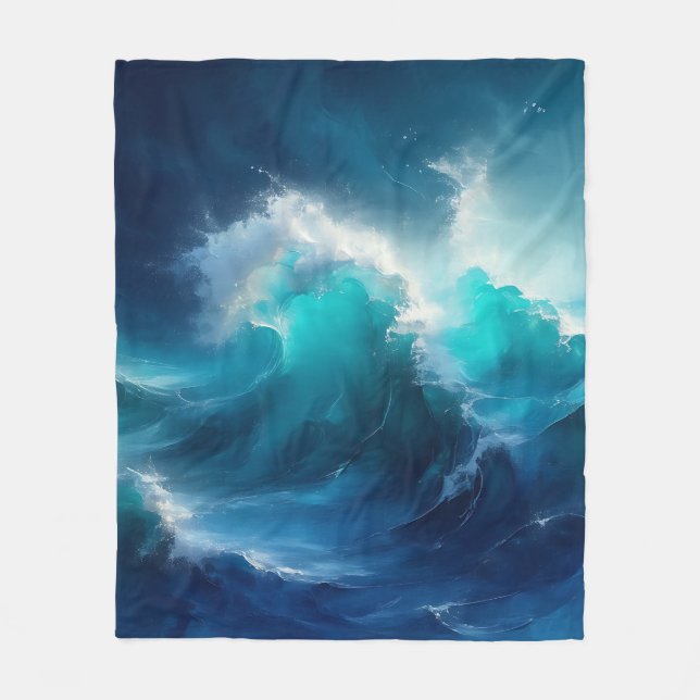 Couverture Polaire Vagues d'océan agitées Turquoise Bleu  (Devant)