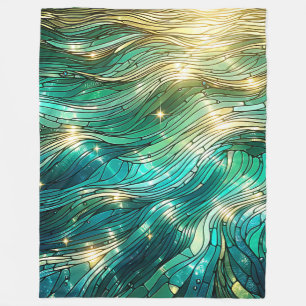 Couverture Polaire "Vagues illuminées - Art océanique vibrant"