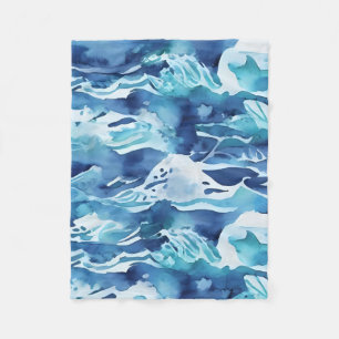 Couverture Polaire Vagues océaniques Aquarelle sarcelle Bleu aqua