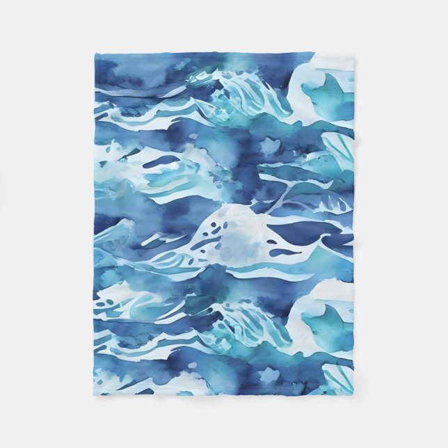 Couverture Polaire Vagues océaniques | Aquarelle sarcelle Bleu aqua (Devant)