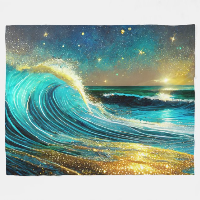Couverture Polaire Vagues océaniques divergentes scintillantes (Devant (Horizontal))