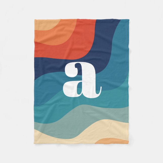 Couverture Polaire Vagues rétro géométriques du milieu du siècle Rain (Devant)