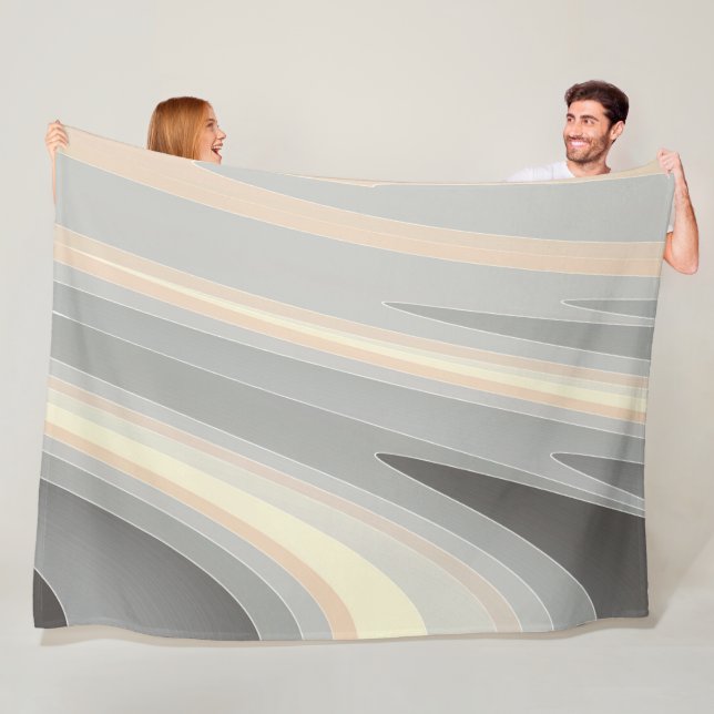 Couverture Polaire vagues rose gris jaune (En situation)