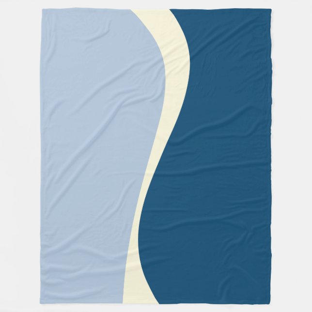 Couverture Polaire Vagues simples 2 en bleu foncé, bleu clair et crèm (Devant)