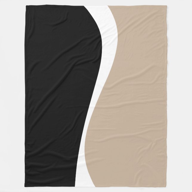 Couverture Polaire Vagues simples 2 - Taupe, noir et blanc (Devant)