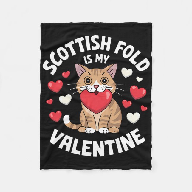 Couverture Polaire Valentin Écossais plié Design de chat mignon Cœur  (Devant)