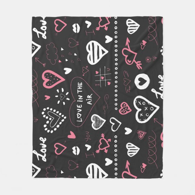 Couverture Polaire Valentine Doodle Heart Vintage (Devant)