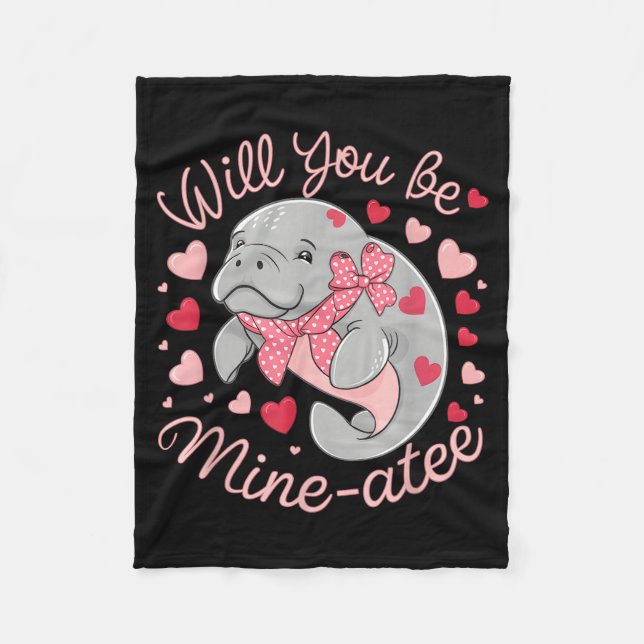 Couverture Polaire Valentine Manatee Cute Animal Hearts Will You Be M (Devant)