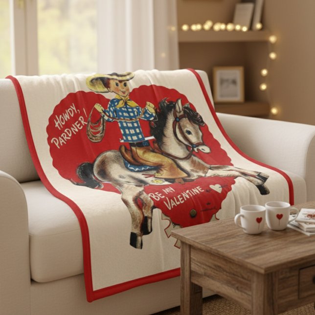 Couverture Polaire Valentine Rétro « Howdy, Pardner ! » (Vintage Retro "Howdy, Pardner!" Valentine Fleece Blanket)