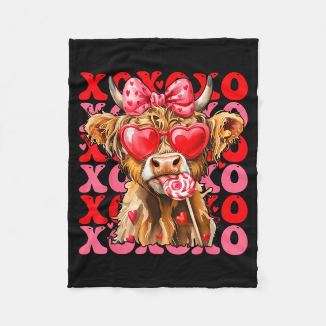 Couverture Polaire Valentine Xoxo Highland Cow Cute Coquette Bow West (Devant)