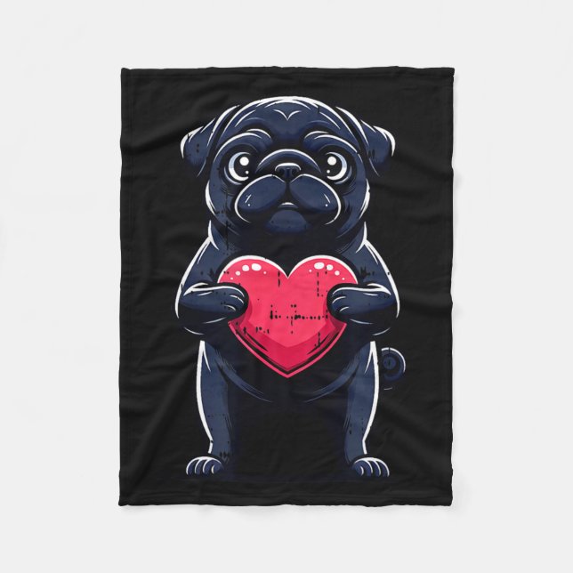 Couverture Polaire Valentines Day Black Pug Heart Funny Dog Mom Dad F (Devant)