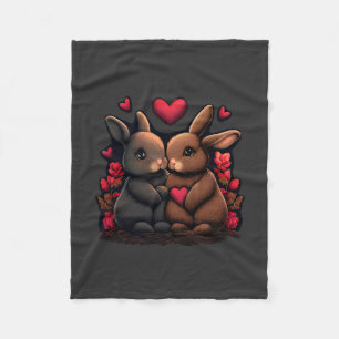 Couverture Polaire Valentine's Day Bunny Bliss, Love Hearts et Roses