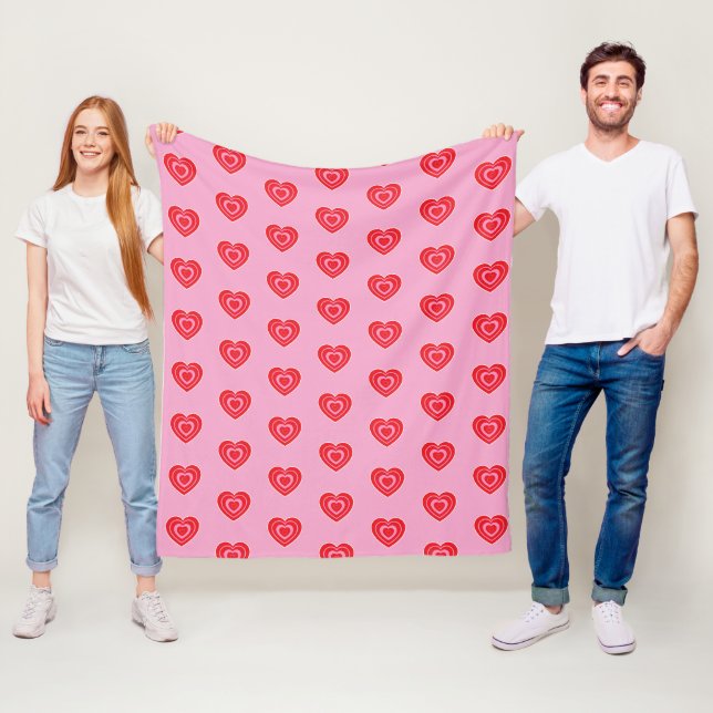 Couverture Polaire Valentines Day Coeur rose et rouge à deux tons (En situation)