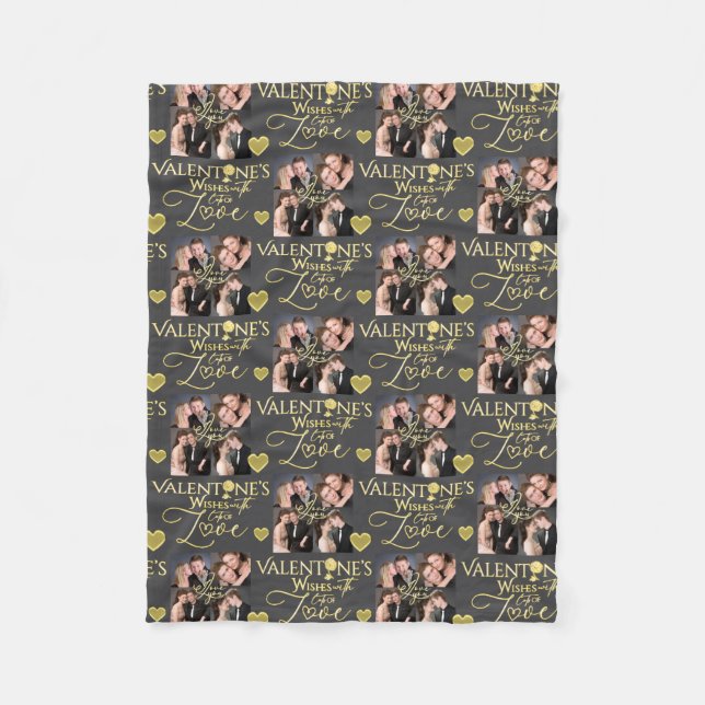 Couverture Polaire Valentine's Day Elegant Gold Photo Collage  (Devant)