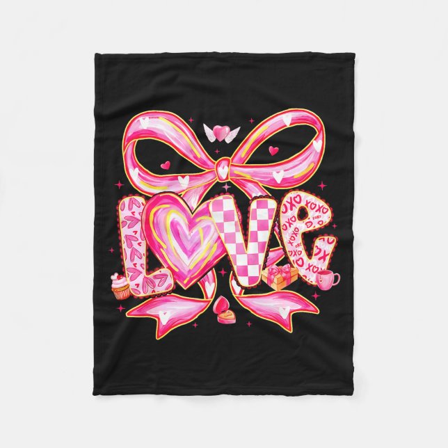 Couverture Polaire Valentines Day Love Funny Coquette Bow Checkered X (Devant)