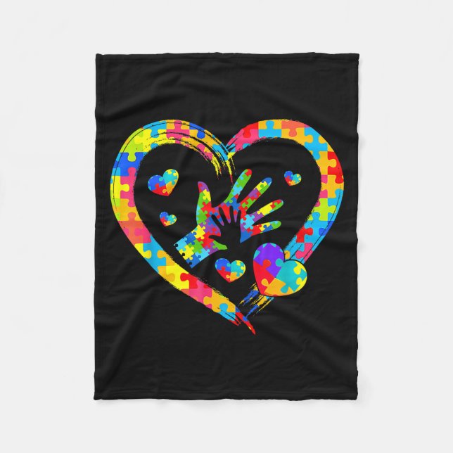 Couverture Polaire Valentines Day Love Heart Autism Awareness Puzzle  (Devant)
