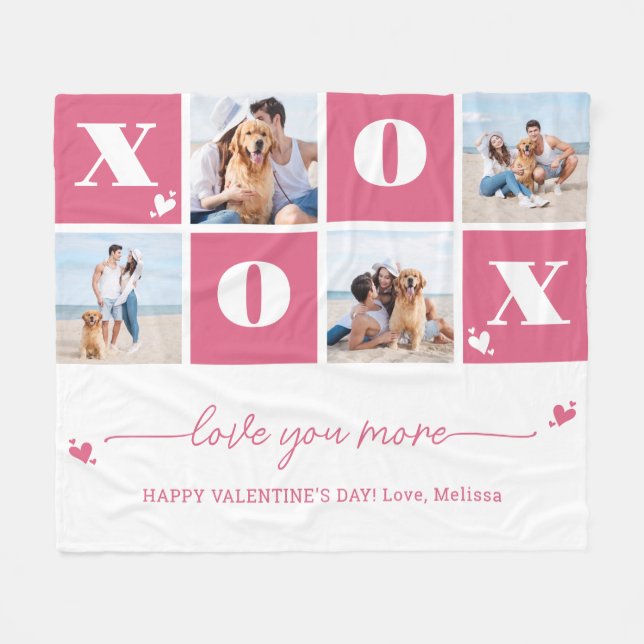 Couverture Polaire Valentines Day XOXO Modern Pink 4 Photo Collage (Devant (Horizontal))