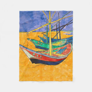 Couverture Polaire Van Gogh Bateaux Plage impressionniste