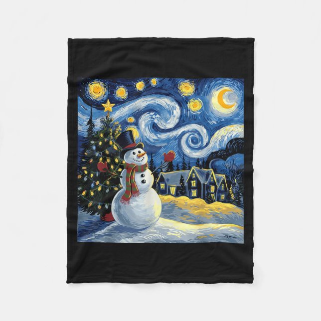 Couverture Polaire Van Gogh Starry Night Christmas Snowman Winter Sno (Devant)