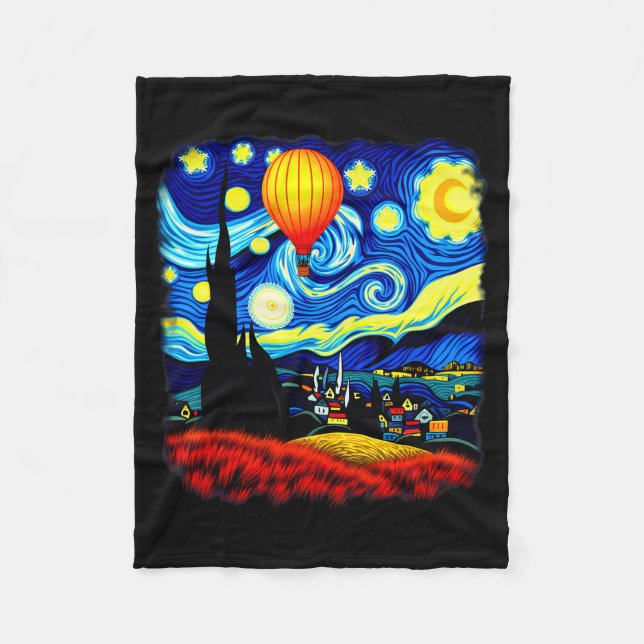 Couverture Polaire Van Gogh Style Hot Air Balloon Starry Night  (Devant)