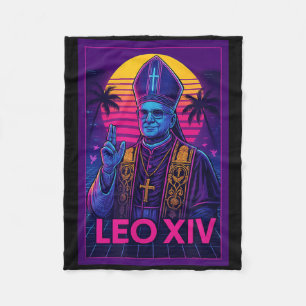 Couverture Polaire Vaporwave Pape Leo Xiv _ Rétrofuturiste Catholique