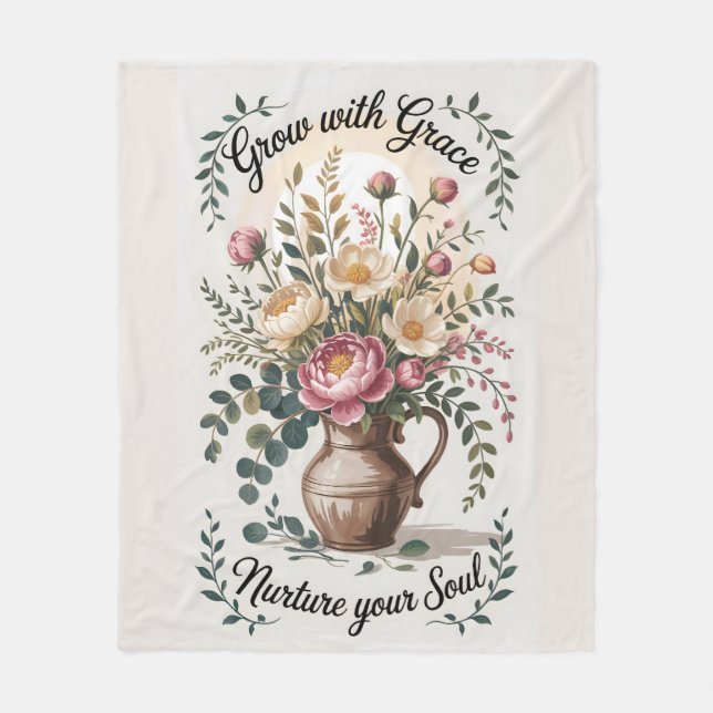 Couverture Polaire Vase avec florale grandit avec citation de grâce (Devant)
