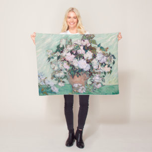 Couverture Polaire Vase avec roses roses roses, Van Gogh