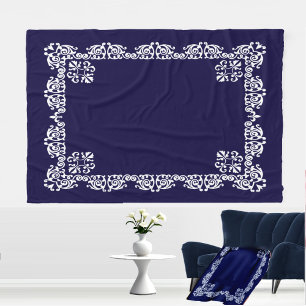 Couverture Polaire Vecteur de dentelle blanche élégante sur bleu mari