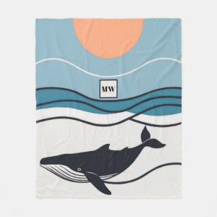 Couverture Polaire Vector minimaliste baleine dans le monogramme océa