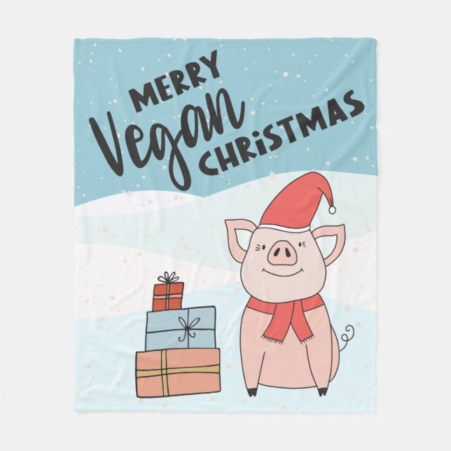 Couverture Polaire Végétan Noël avec piglet de dessin animé et cadeau (Devant)