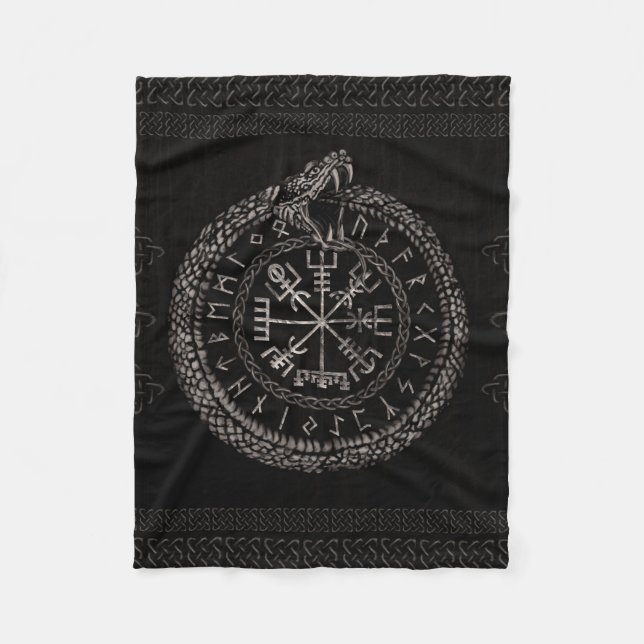 Couverture Polaire Vegvisir avec Ouroboros et runes (Devant)