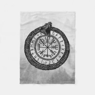 Couverture Polaire Vegvisir avec Ouroboros et runes - gamme de gris