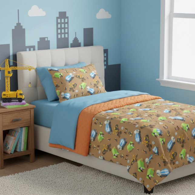 Couverture Polaire Véhicules de construction et travailleurs Motif co (Créateur téléchargé)