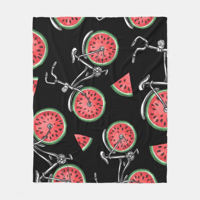 Couverture Polaire Vélos à roue de pastèque, motif d'été. (Devant)