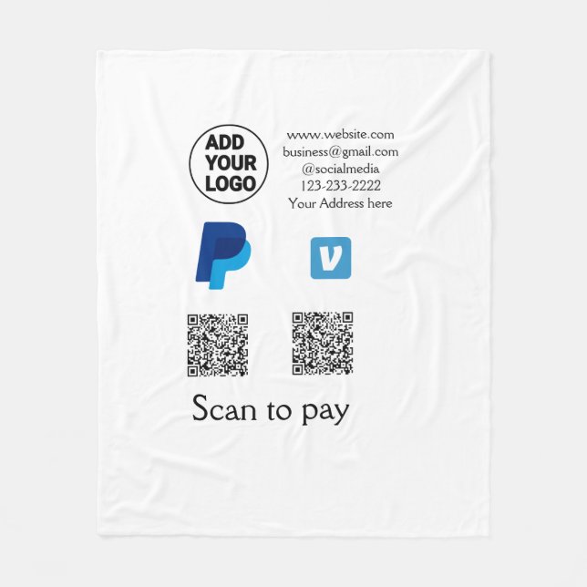 Couverture Polaire Venmo paypal scan pour payer ajouter q r code logo (Devant)