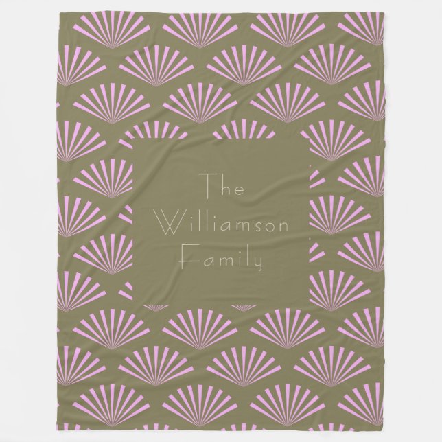Couverture Polaire Ventilateurs Art Déco en olive et lilas avec nom p (Devant)