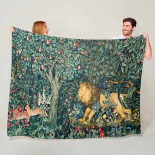 Couverture Polaire VERDURE, ANIMAUX FORESTIERS Lion et Hares Floral