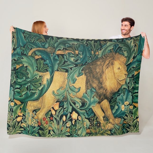 Couverture Polaire VERDURE, ANIMAUX FORESTIERS LION Floral (En situation)