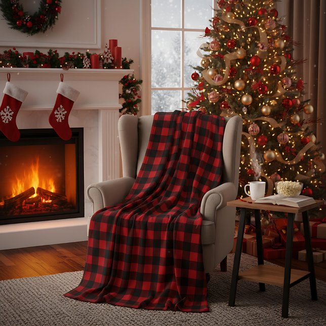 Couverture Polaire Vérification de Noël à carreaux rouge et noir de B (Créateur téléchargé)