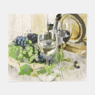 Couverture Polaire Verres en tonneau de vin rustique et raisins Jeter