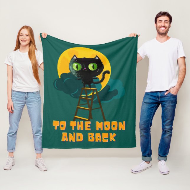 Couverture Polaire Vers la lune et le dos mignon Chat d'Halloween noi (En situation)