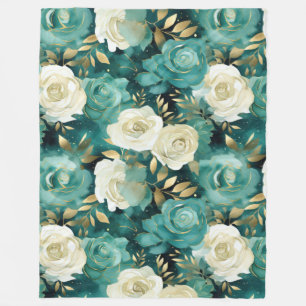 Couverture Polaire Vert blanc or Rose Floral