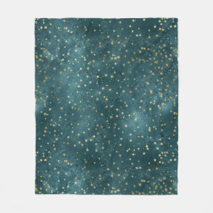 Couverture Polaire Vert bleu nuit ciel turquoise or étoile motif