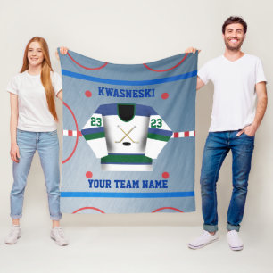 Couverture Polaire Vert Blue Wh. Patinoire de hockey sur glace Joue