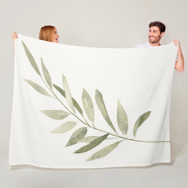 Couverture Polaire Vert Botanique Moderne Boho Sage Aquarelle Feuille (En situation)