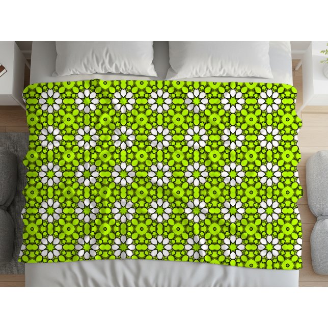 Couverture Polaire Vert brillant et blanc à motif floral (Créateur téléchargé)