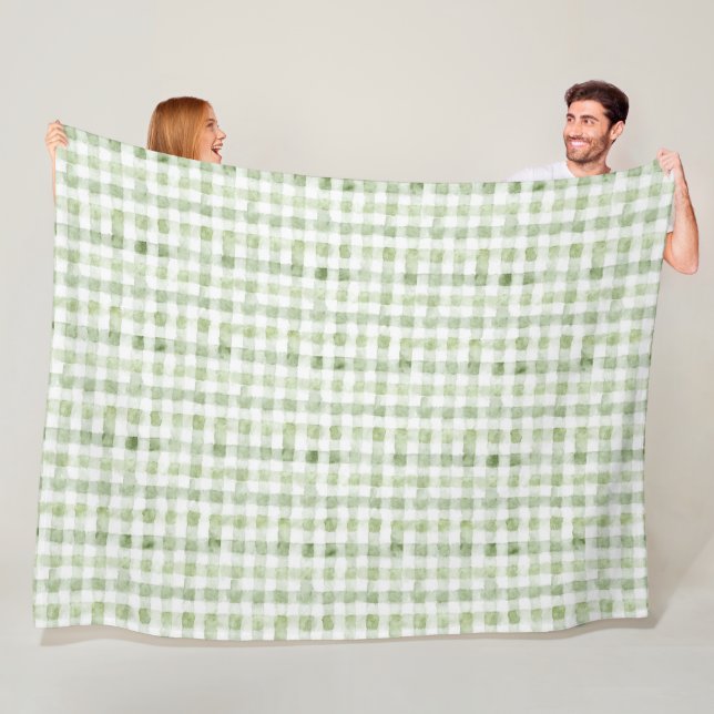Couverture Polaire Vert Carreaux Blancs   (En situation)