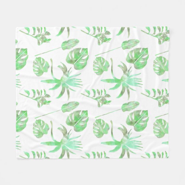 Couverture Polaire Vert clair Aquarelle Tropicale Feuille Blanke (Devant (Horizontal))