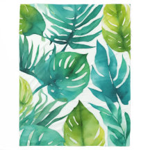 Vert cyan Blanc Feuilles tropicales