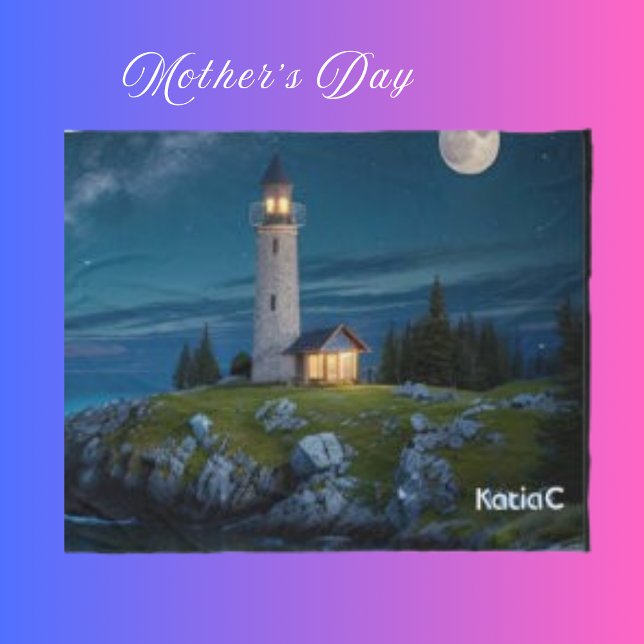 Couverture Polaire Vert Doux Serene Night Lighthouse Lune (Créateur téléchargé)